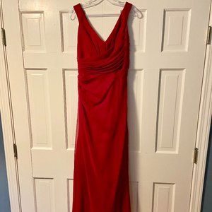 Simple Ruby Red Chiffon Sleeveless V-Neck Dress